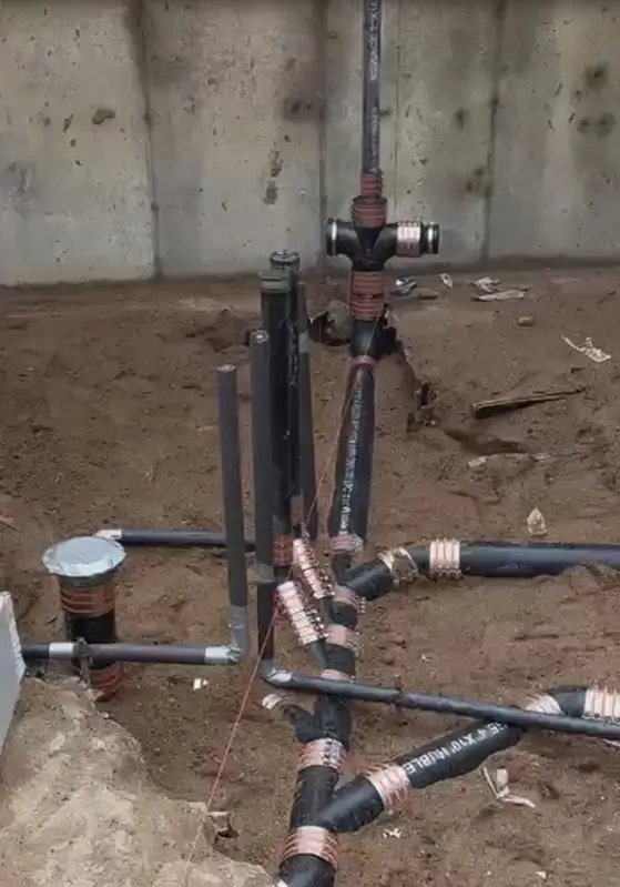 Underground plumbing system with vent and drain pipes