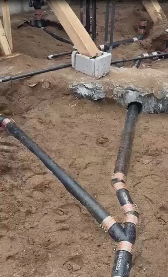 New underground plumbing lines for a residential project