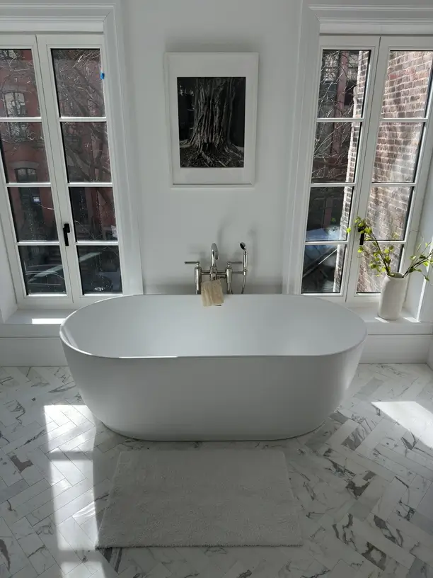 Freestanding bathtub in luxury bathroom