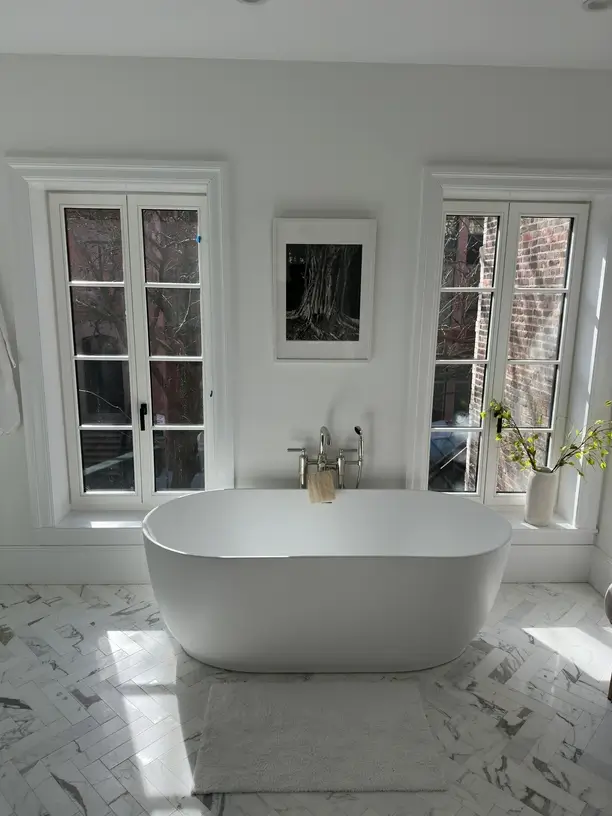 Marble bathroom with freestanding tub