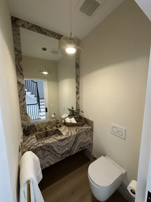 Modern bathroom vanity and toilet
