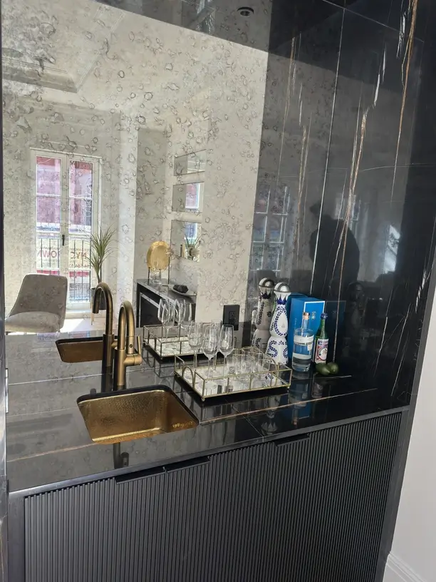 Black tile bathroom vanity