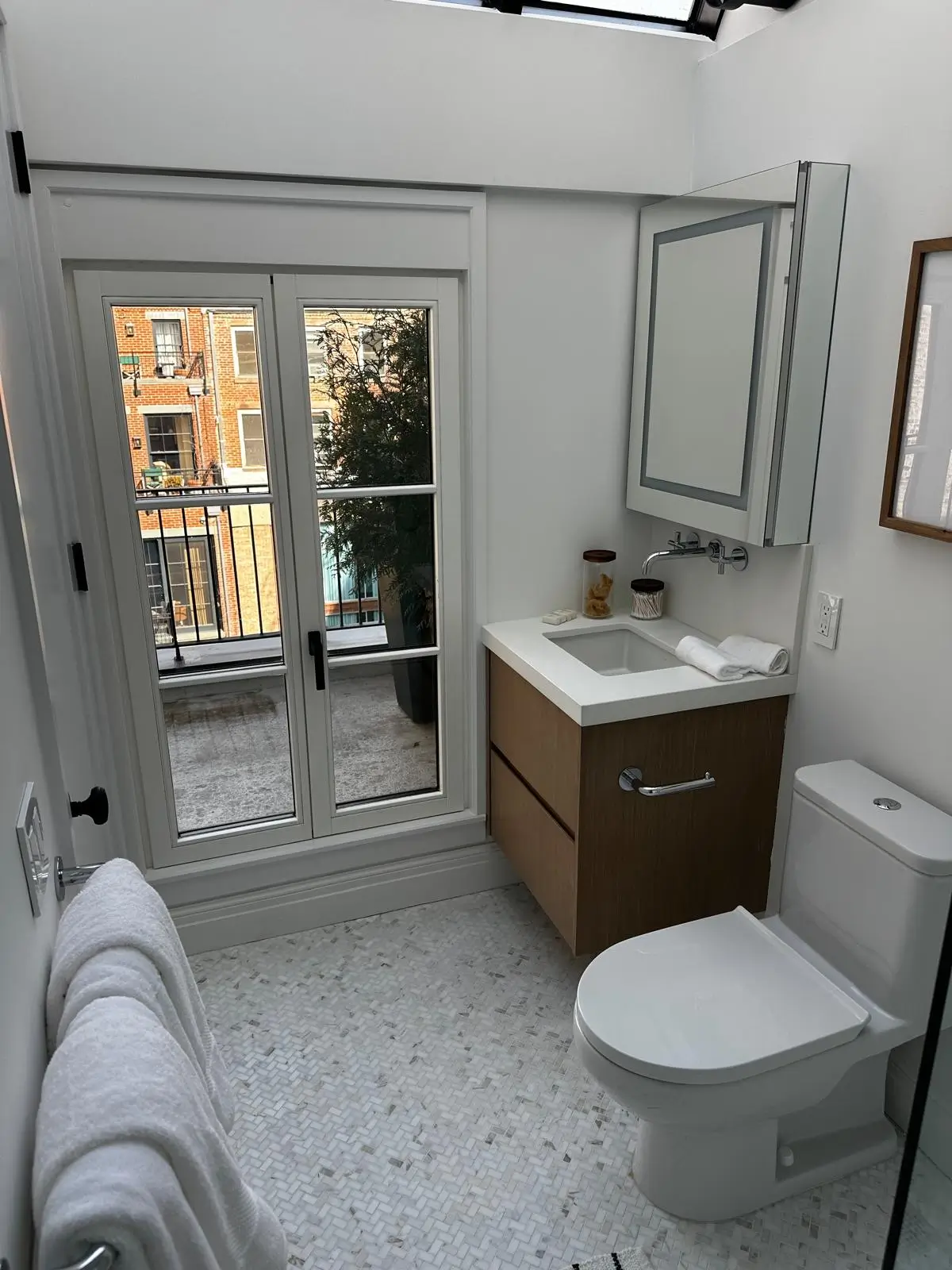 Bathroom vanity with marble countertop